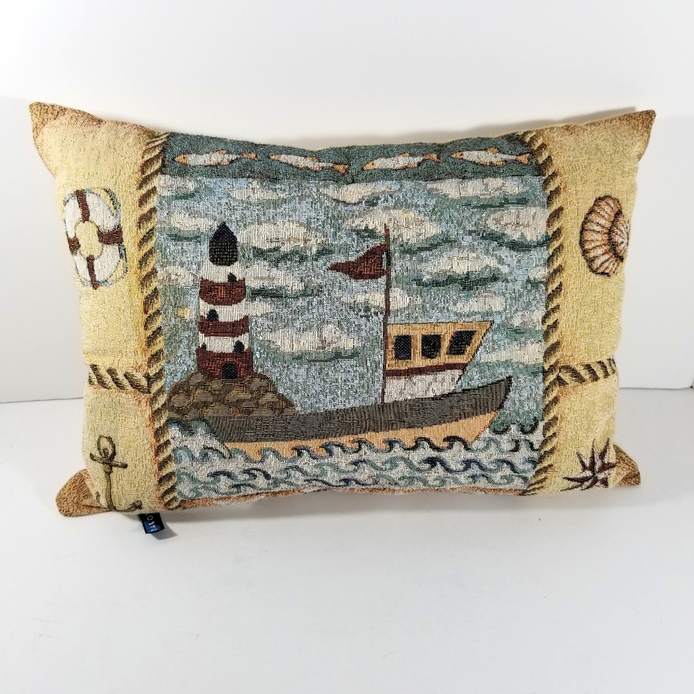 Dakotah Lighthouse Boat Tapestry Pillow Nautical Decor Throw Pillow 17x13 Inches